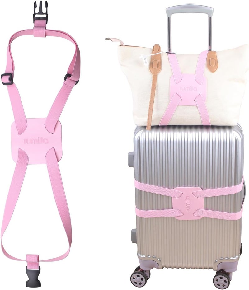 RUMILLA Luggage Bungee Strap for Suitcases - Add a Bag, Travel Bag Bungee Belt - Pink Luggage Strap (1PCS) - Image 1